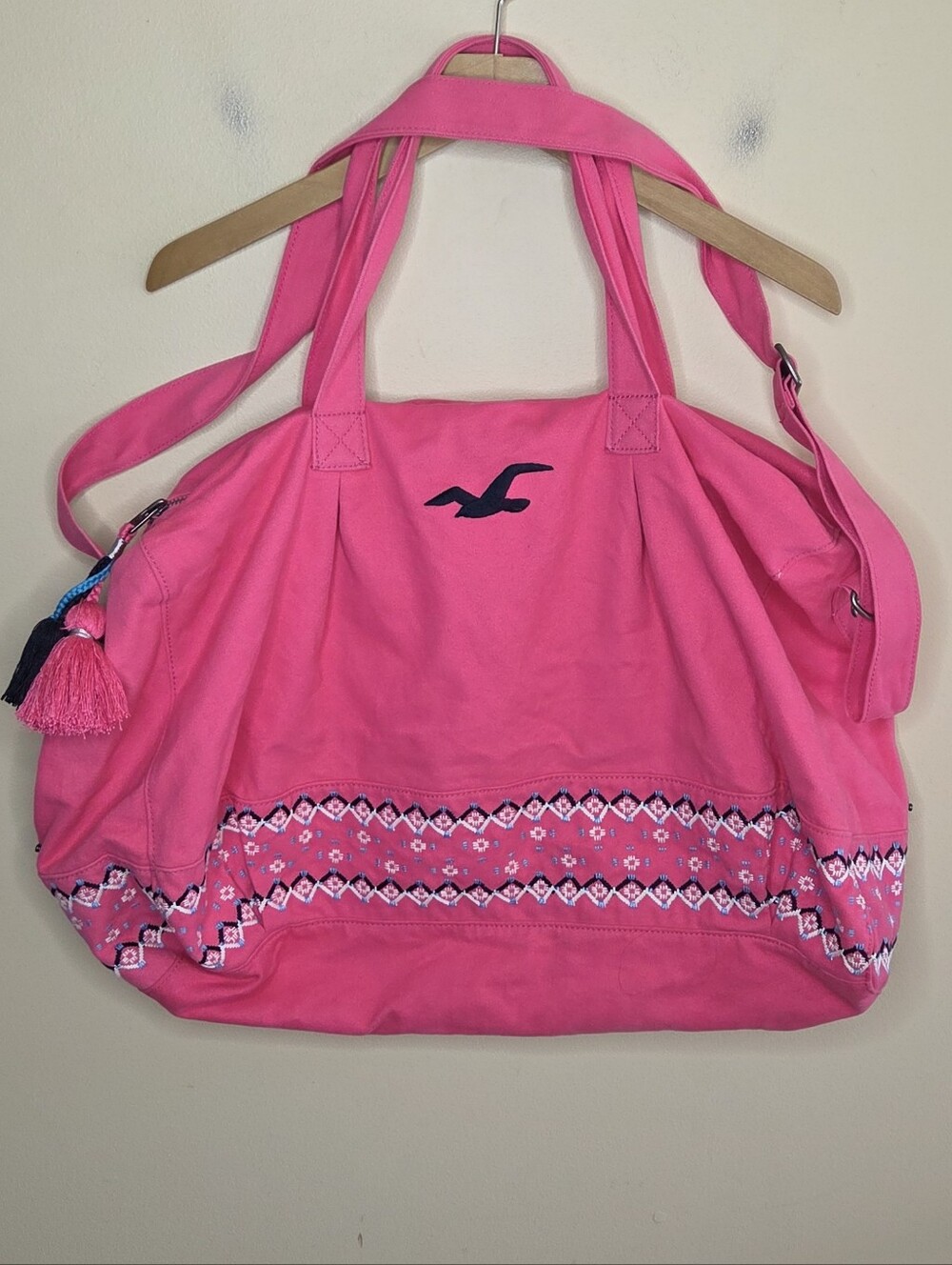 Y2K Hollister Pink Canvas So Cal Road Trip Weekender Duffle Bag Boho Tassels